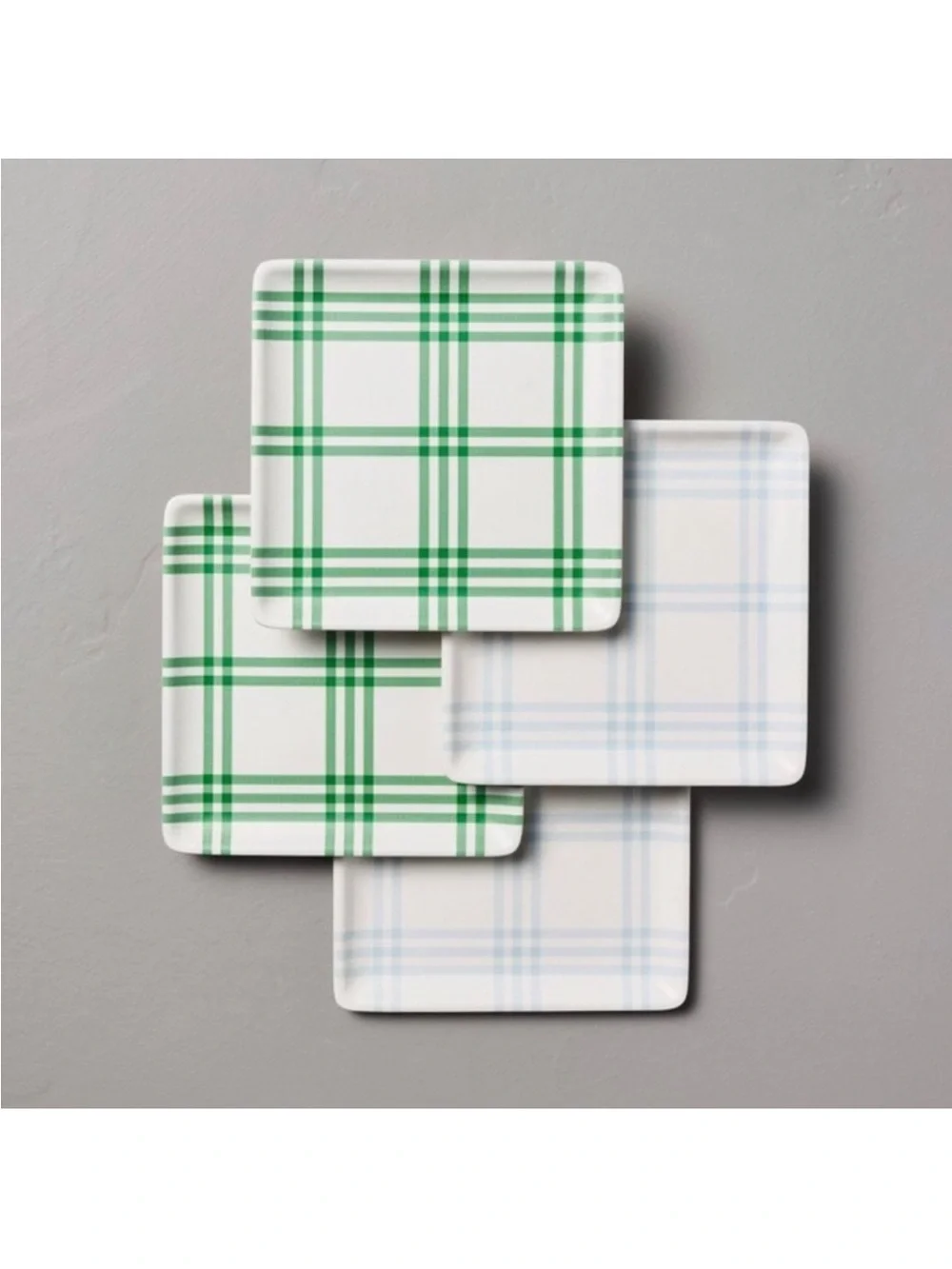 Hearth & Hand Magnolia Tri-Stripe Plaid Square Melamine Appetizer Plates 4 ct